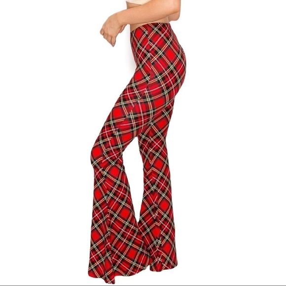 Restocked- Red & Green Tartan Plaid Bell Bottoms/ Perfect for Christmas - Picture 4 of 8